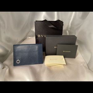 Bulgari-NEW- Blue Bulgari Men's Bi-Fold Wallet with box gift bag and ribbon